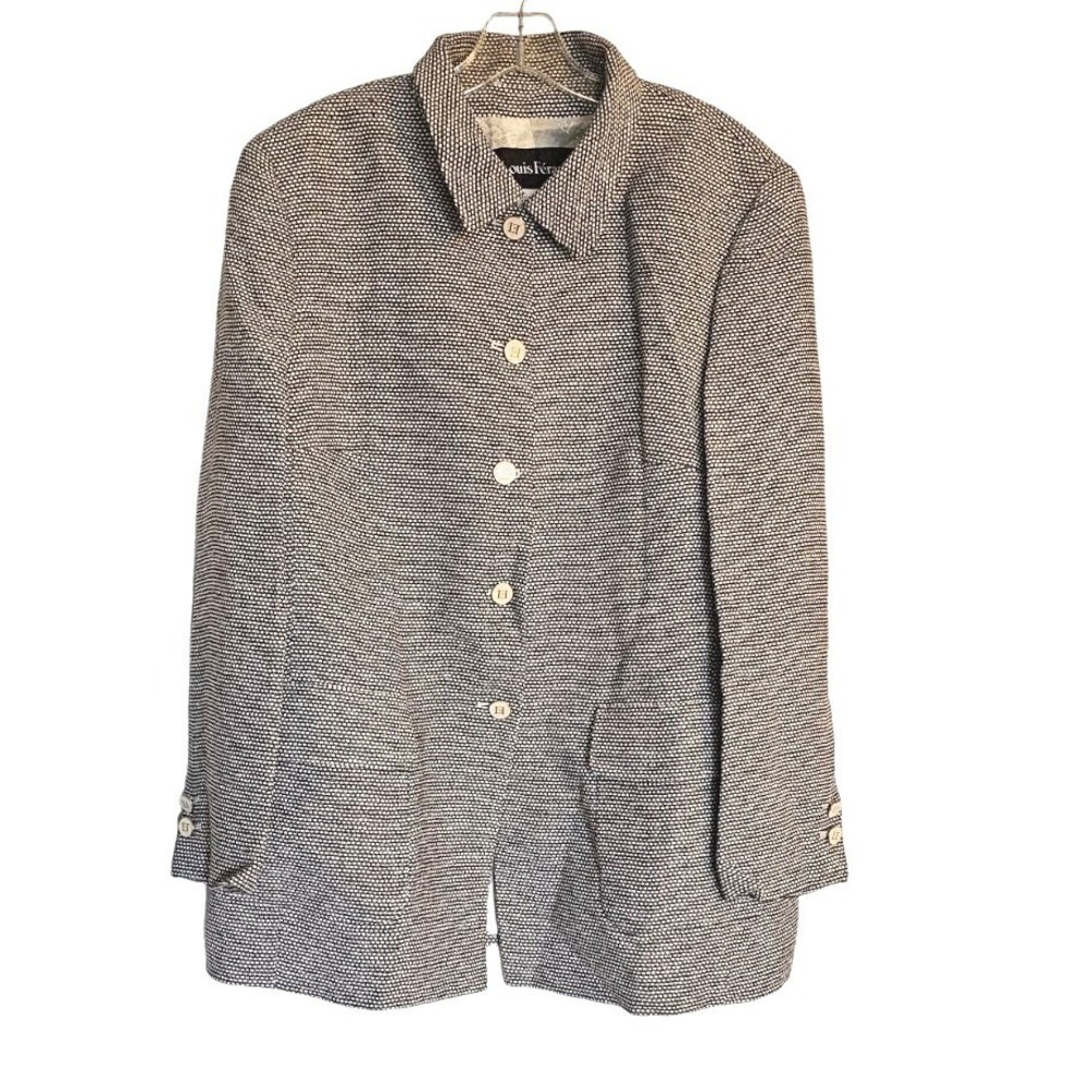 Louis Feraud Textured‎ Coat Woven Design Button-Up Size Large blk Wht